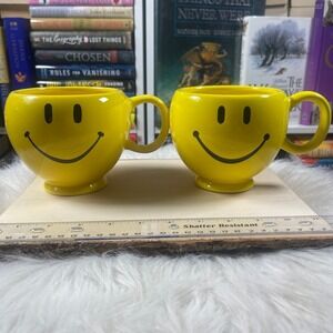 Pair of Have A Happy Day Mugs (2 Smiley Face Coffee Cups)